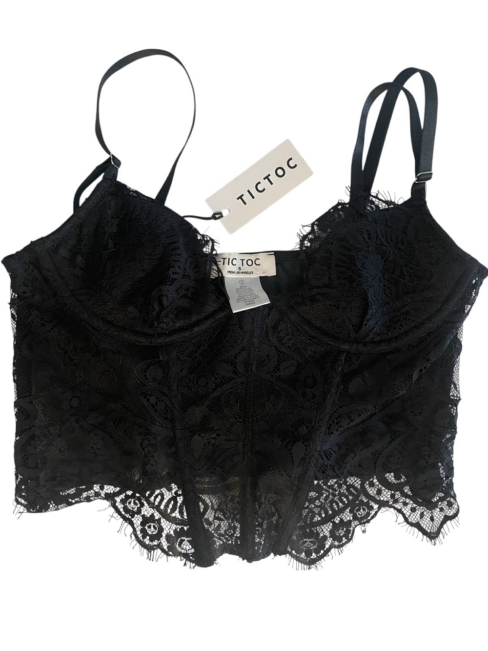NWT Tic Toc Black Lace Bralette Crop Top Size Small